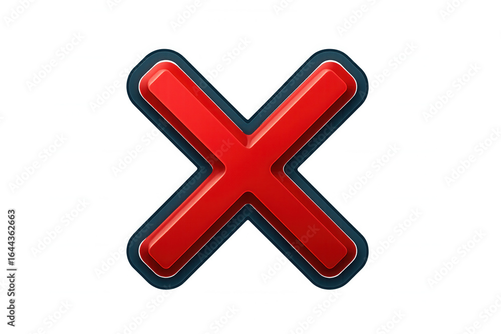 Obraz premium Red cross mark blocking, indicating rejection or cancellation, cutting through transparent surface with sharp dark border