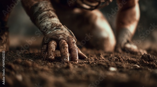 Close-Up of American Football Lineman’s Fingers on Turf Before Snap, Intense Pre-Play Tension
