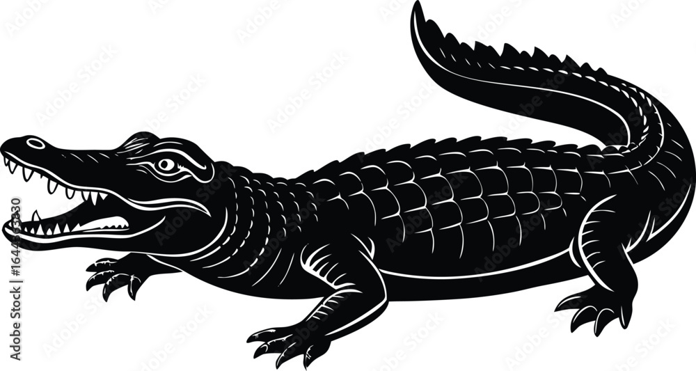 Fototapeta premium Stylized black alligator with open mouth and sharp teeth