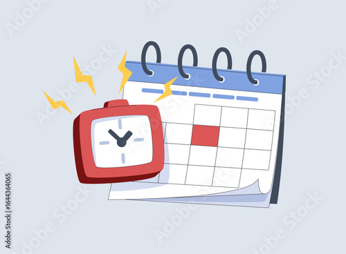 Deadline vector concept, alarm clock and calendar for time management. Reminders, scheduling apps, for productivity tools. planning efficiency, notification, and daily organization