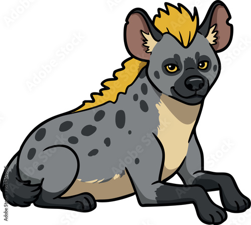 Spotted hyena lying down with yellow mane wild animal vector illustration 