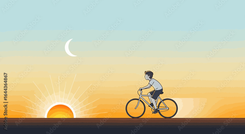 Obraz premium Cycling at dawn with a sense of freedom and the promise of a new day beginning