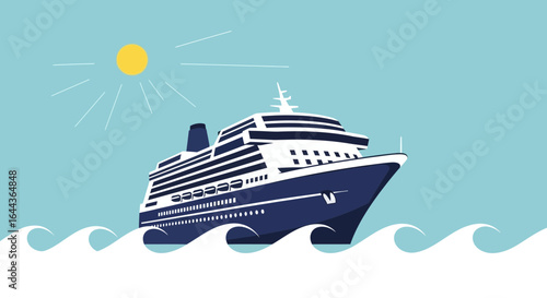 Cruise ship sailing on the sea with the sun shining bright vacation getaway