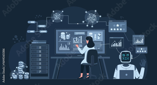 Data scientist analyzes financial charts with the help of artificial intelligence