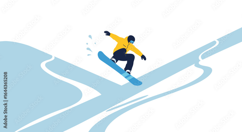 Obraz premium Dynamic snowboarding illustration showcasing aerial trick and winter sports activity