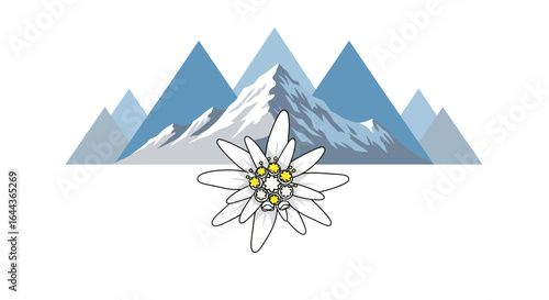 Edelweiss flower with a mountain range backdrop symbolizing alpine beauty and nature adventure