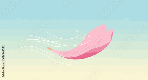 Elegant depiction of a pink petal softly carried by the gentle breeze against a serene backdrop