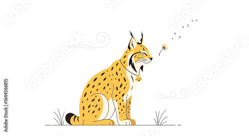 Cute lynx with a dandelion in a minimalist style vector illustration design
