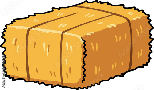 Hay Bale Vector Illustration with Yellow Straw in Cartoon Style for Agriculture and Farming Use 