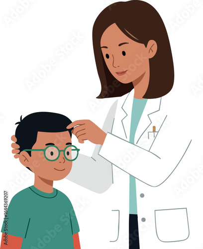 Pediatrician examining boy patient in medical checkup vector illustration 