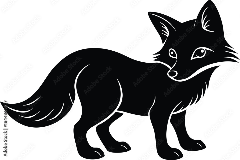 Obraz premium Stylized black fox silhouette with white outline
