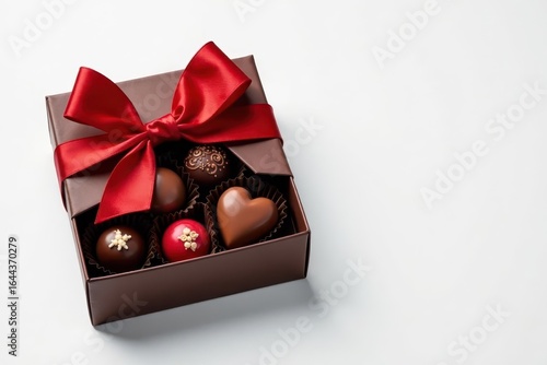 Elegant box of assorted chocolates, white background, isolated, festive, celebration