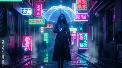 Neon-Lit Alleyway Stroll in a Futuristic City