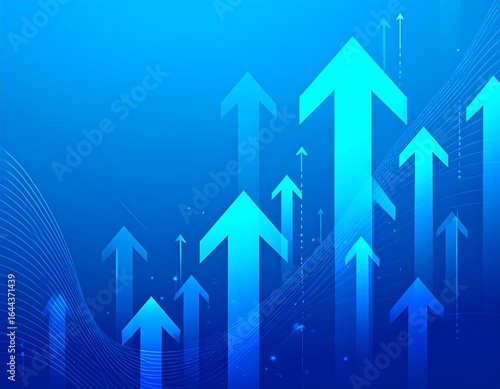 Abstract graphic of upward arrows on a blue background