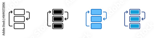 Workflow Loop Multi Style Icon Sheet Vector Design - Three stacked rectangles with looping arrows, representing iterative workflow or process cycle