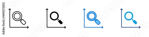 Data Exploration Multi Style Icon Sheet Vector Design - Magnifying glass with axis chart, representing data analysis, exploration, or growth tracking