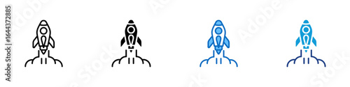 Launch Multi Style Icon Sheet Vector Design - Rocket launching upward, symbolizing startup, innovation, or project launch