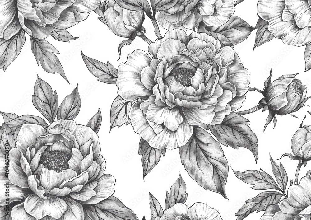 Elegant monochrome floral pattern, seamless background, wallpaper design Elegant monochrome floral pattern, seamless background, wallpaper design