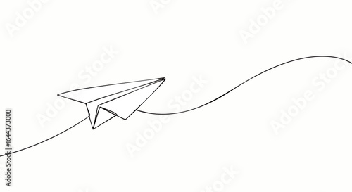 A minimalist paper airplane drawn in a single continuous black line, creating a flight path.