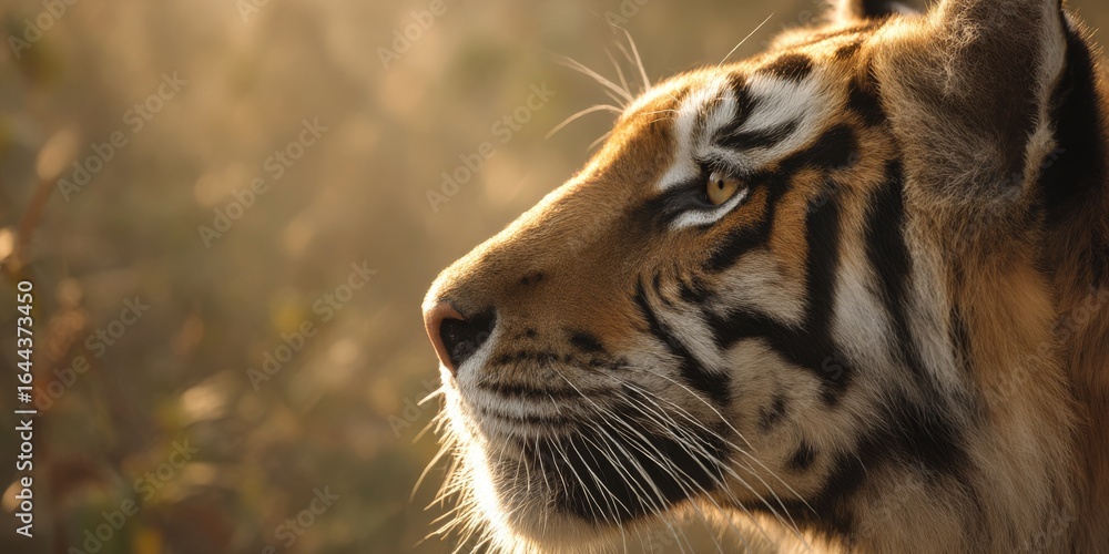 Obraz premium Majestic tiger observing sunrise in indian wildlife sanctuary