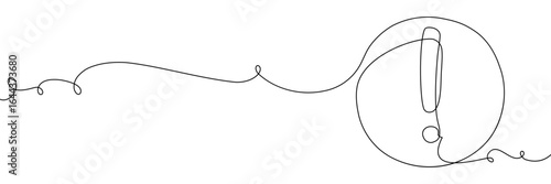 Exclamation continuous one line mark stop sign caution attention danger. Continuous one line exclamation alert icon hazard point risk safety illustration important road triangle mistake error outline
