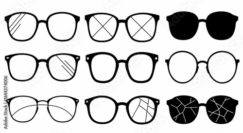 A Comprehensive Collection of Eyewear Styles and Their Unique Features Represented in a Grid Layout Showcasing Various Lenses and Frames