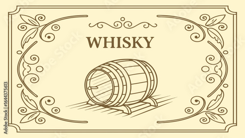 Vintage whisky barrel illustration for distillery branding and product label design concept art work