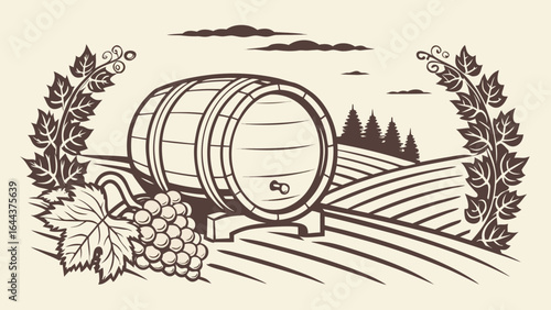 Vintage whisky barrel illustration for distillery branding and product label design concept art work