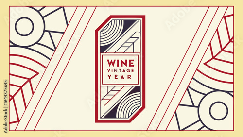 Vintage wine year art deco poster design template for wine label and branding with geometric elements