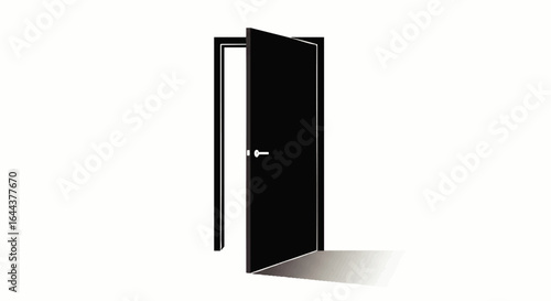 Ajar Black Door with Silver Handle, Simple Minimalist Design