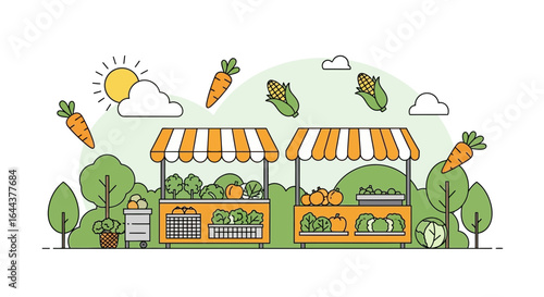 Farmers Market Stands With Fresh Vegetables in an Outdoor Setting