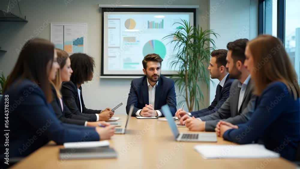 Diverse Business Partners Negotiating: Multiracial Executive Team Discussing Financial Strategies in a Boardroom Meeting - Flat Vector Illustration Diverse Business Partners Negotiating: Multiracial Executive Team Discussing Financial Strategies in a Boardroom Meeting - Flat Vector Illustration