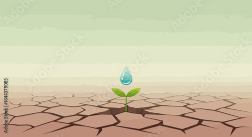Hope in the desert: A tiny plant emerges from cracked earth getting water