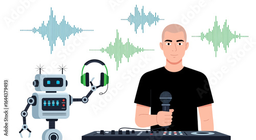 Human and Robot Collaboration in Audio Production with Sound Wave Visuals and Advanced Audio Equipment