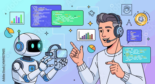 Human and Robot Collaboration in Virtual Reality Software Development Concept