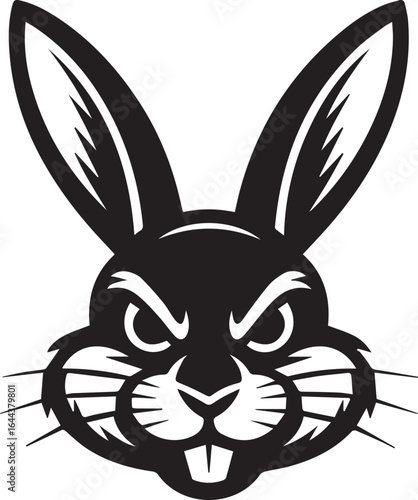 evil bunny face logo design in monochrome style for gaming clan emblem tattoo graphic or aggressive sports mascot art
