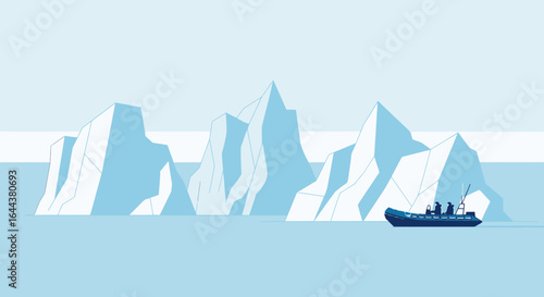 Iceberg Exploration: Tourists on a Zodiac Boat Admiring the Arctic Landscape and Glacial Formations