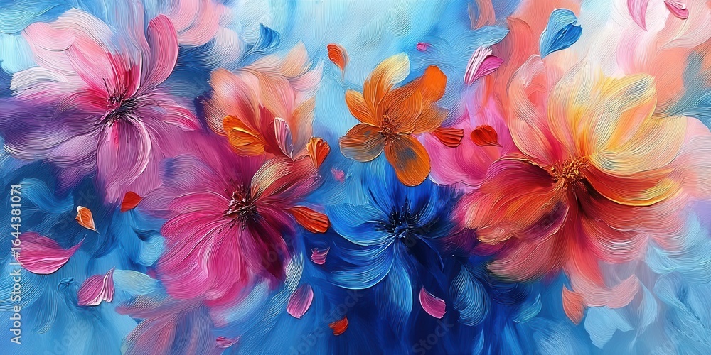Fototapeta premium Floral Arrangement With Bright Colors, Paint Texture, and Gentle Brush Strokes