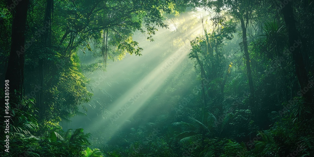 A forest with sunlight shining through the trees A forest with sunlight shining through the trees