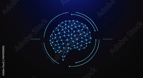Bright blue digital brain illustration formed by connected nodes and lines, symbolizing artificial intelligence.