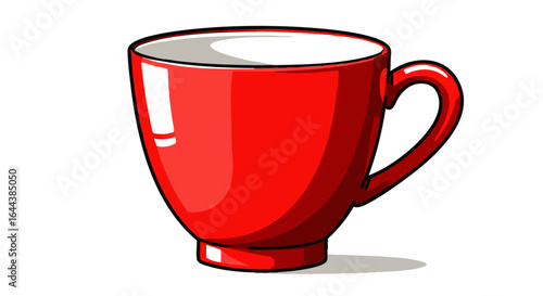 Classic red ceramic coffee cup with a glossy finish, depicted in a bold cartoon style.