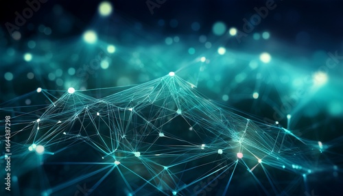 abstract teal network with blurred background and bokeh effect combining clarity and depth for use in modern tech designs ai ecosystems or finance based interfaces