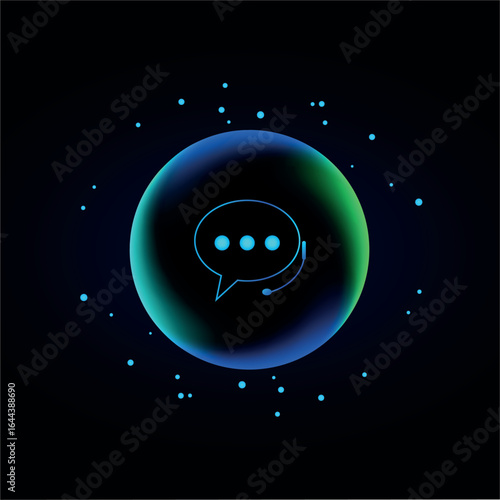 Futuristic multicolored icon of a smart virtual assistant. Personal assistant concept. Search, machine learning, neural networks, artificial intelligence (AI). AI voice communication with sound bubble