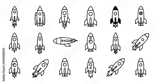 Collection of Simple Black Line Art Rocket Icons