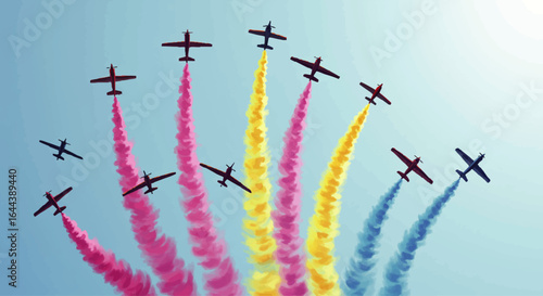Colorful Airplane Aerobatics Display in the Sky