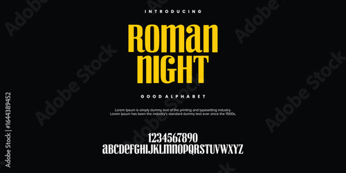 Roman Night Abstract Fashion font alphabet. Minimal modern urban fonts for logo, brand etc. Typography typeface uppercase lowercase and number. vector illustration