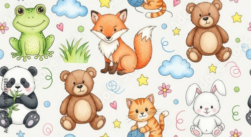 Whimsical Watercolor Animal Friends: A Seamless Nursery Pattern with Cute Characters