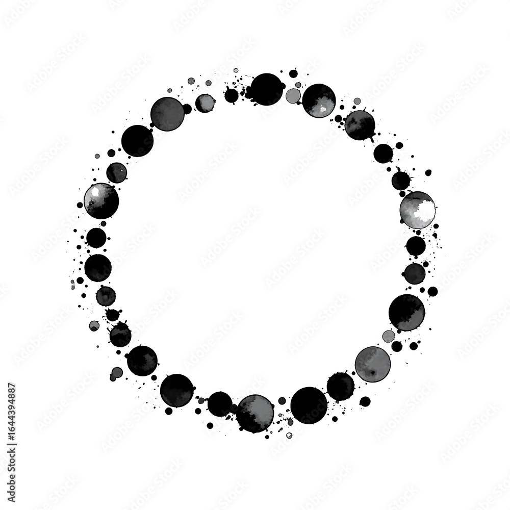 Fototapeta premium Circular graphic frame with ink splatters