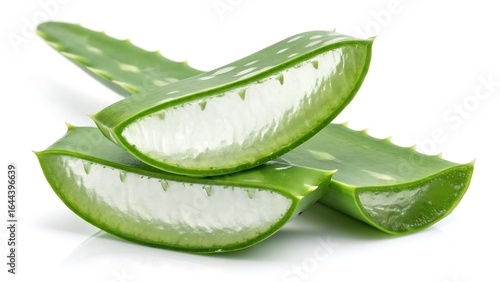 Wallpaper Mural Three aloe vera slices on white background, ideal for skincare or natural products branding, health and wellness concepts, and social media posts. Torontodigital.ca