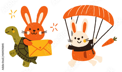 Cute Cartoon Animals Delivering Mail with a Parachute and a Tortoise